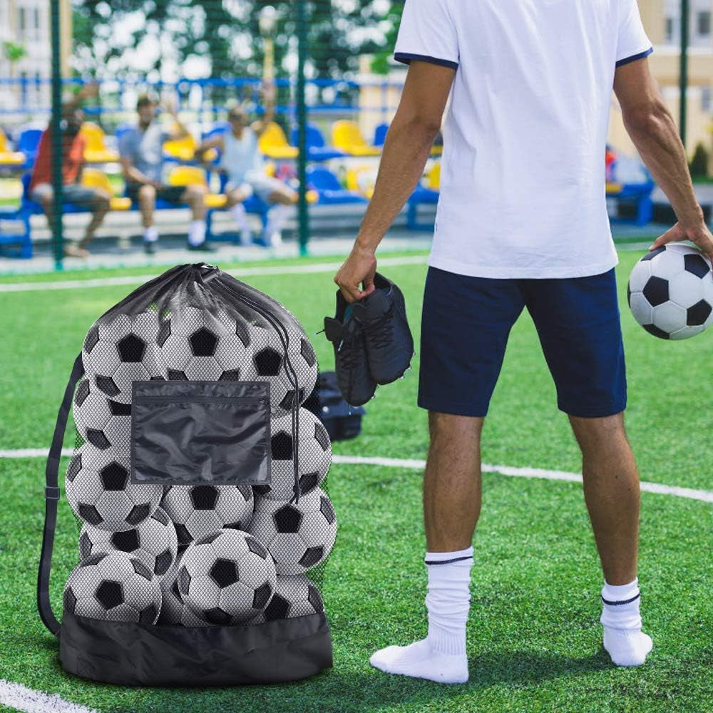 Extra Large Heavy-Duty Mesh Sports Ball Bag with Drawstring Closure and Shoulder Strap for Basketball, Volleyball, Baseball, and Swimming Gear