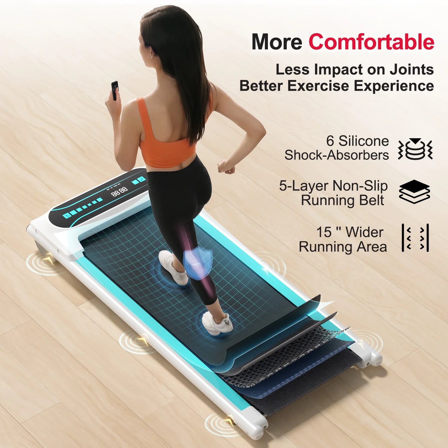 2.25HP under Desk Treadmill, Installation-Free Slim Flat Compact Walking Pad with LED Display and Wireless Remote Control, 265Lb, 0.5-4 Mph for Home/Office Exercise-Blue
