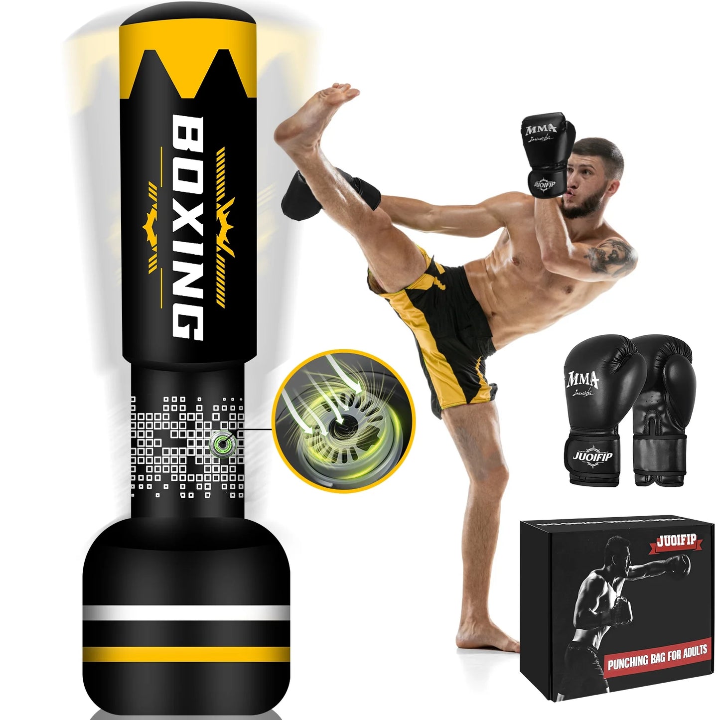 Freestanding Heavy Bag for Adults - Inflatable Kickboxing and Boxing Training Equipment