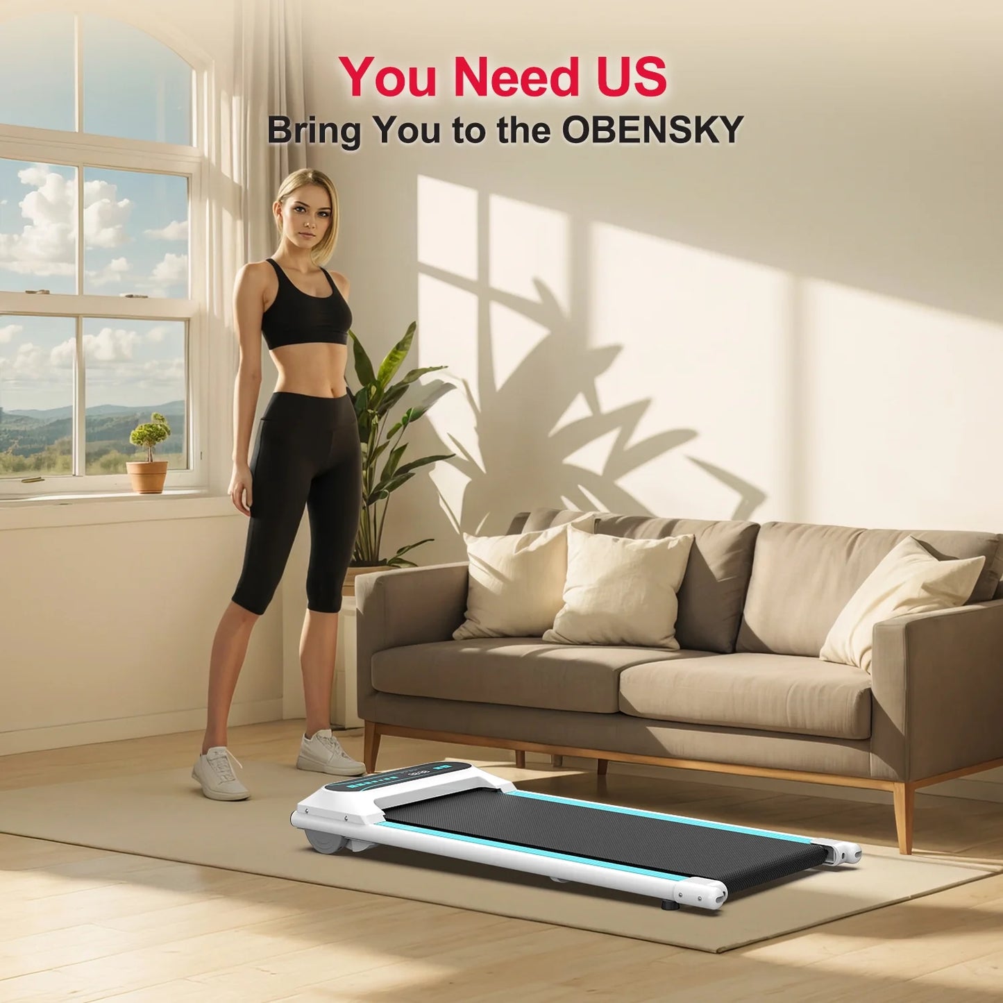 2.25HP under Desk Treadmill, Installation-Free Slim Flat Compact Walking Pad with LED Display and Wireless Remote Control, 265Lb, 0.5-4 Mph for Home/Office Exercise-Blue