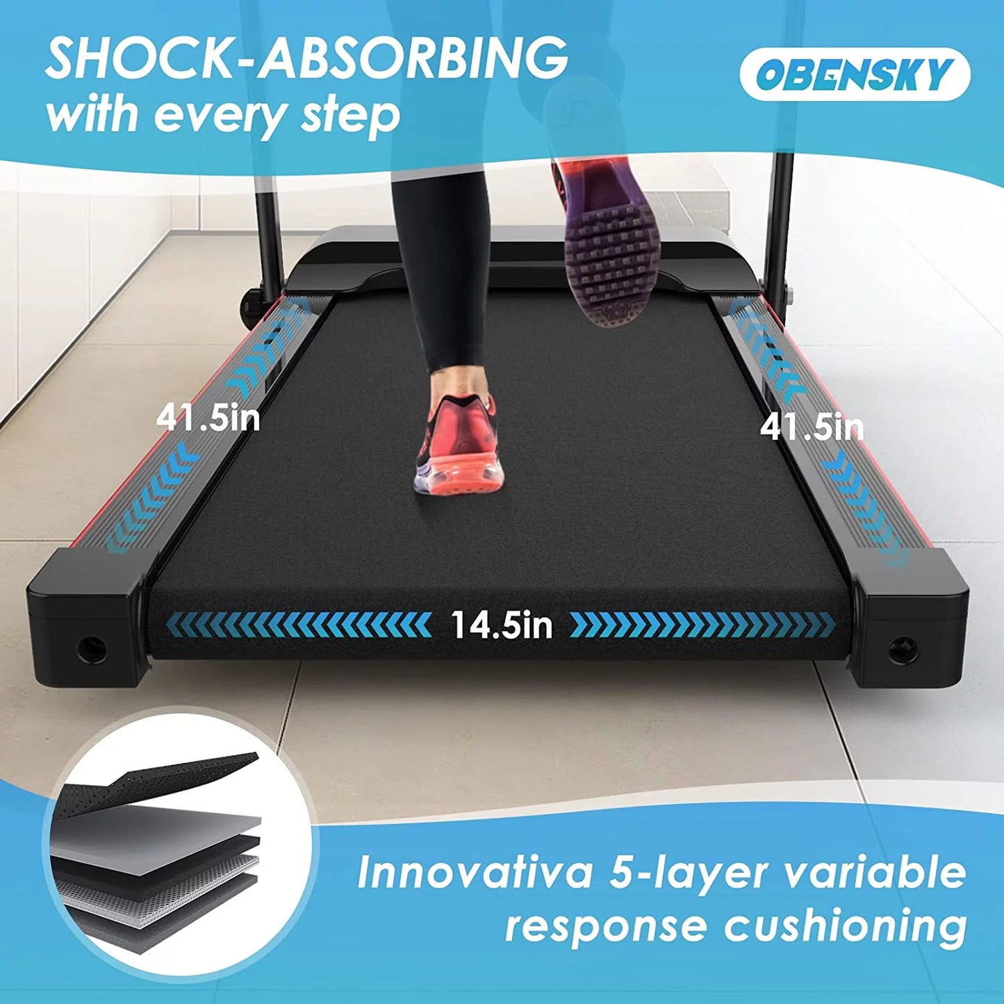 OEBNSKY Folding Incline Treadmill for Home with Smart LCD Display, 265Lbs, 12 Programs 3 Modes, MP3 Music Speaker, 2.5HP Electric Foldable Treadmill Running Machine