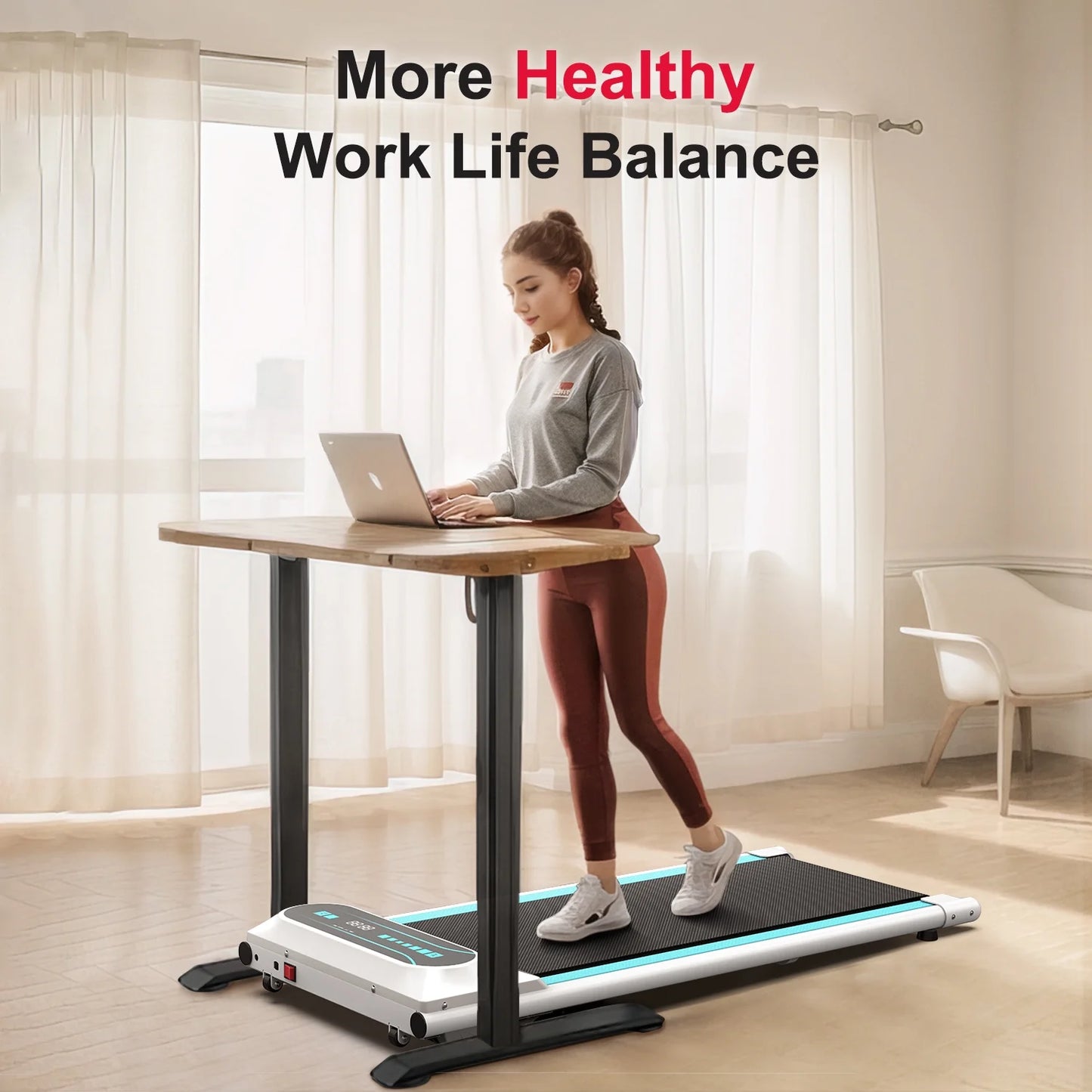 2.25HP under Desk Treadmill, Installation-Free Slim Flat Compact Walking Pad with LED Display and Wireless Remote Control, 265Lb, 0.5-4 Mph for Home/Office Exercise-Blue