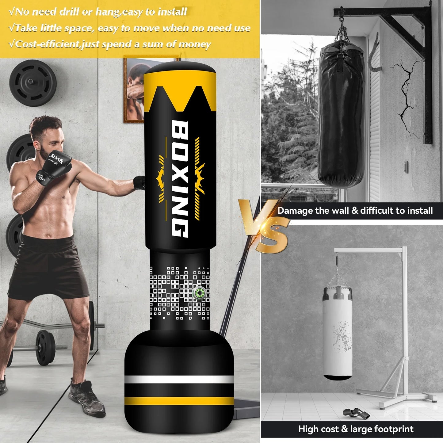Freestanding Heavy Bag for Adults - Inflatable Kickboxing and Boxing Training Equipment