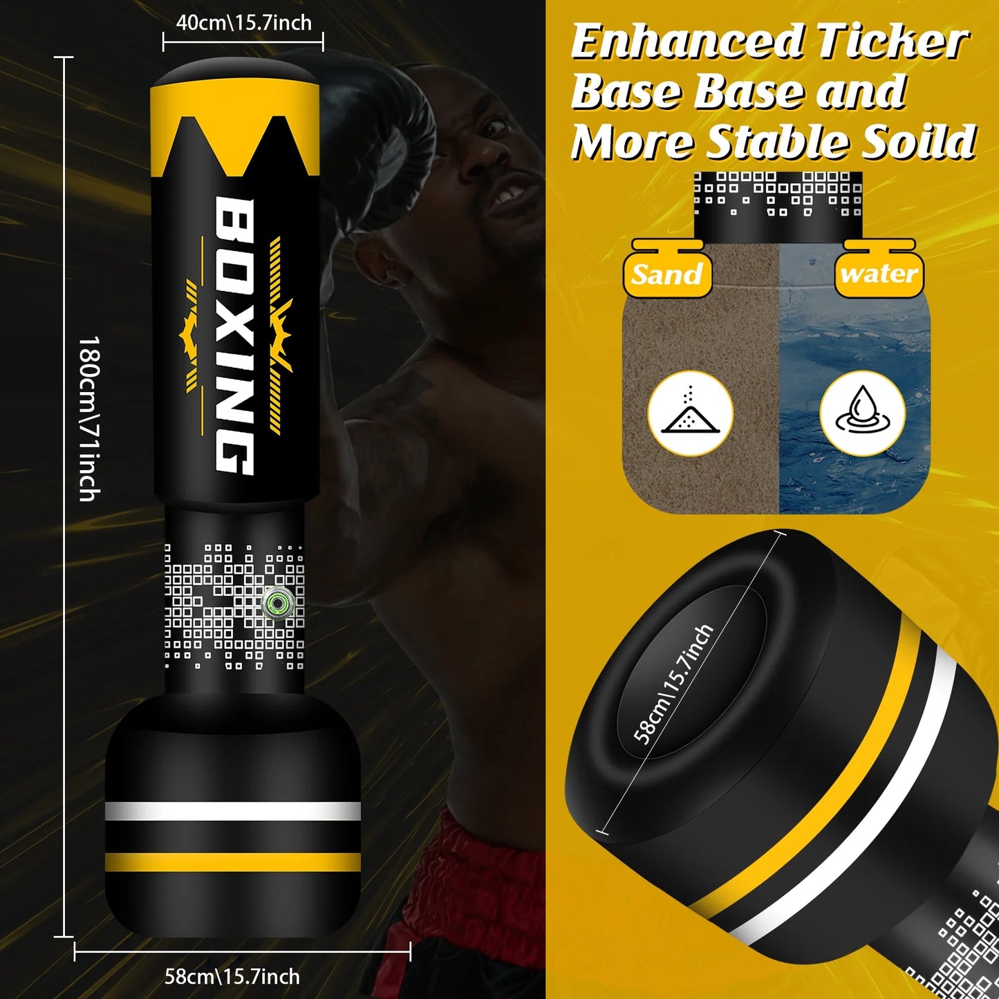 Freestanding Heavy Bag for Adults - Inflatable Kickboxing and Boxing Training Equipment