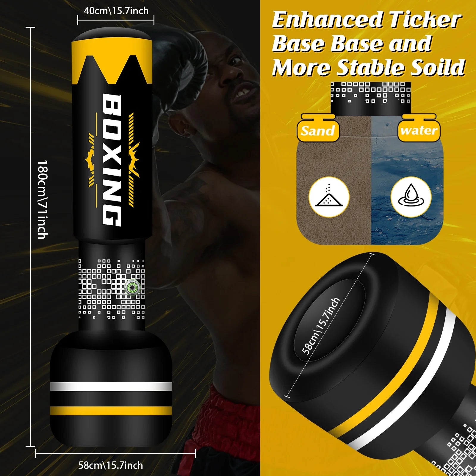 Freestanding Heavy Bag for Adults - Inflatable Kickboxing and Boxing Training Equipment