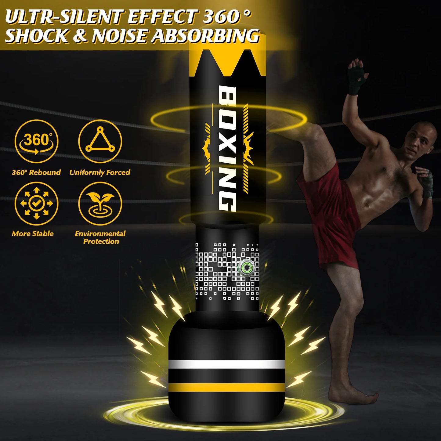 Freestanding Heavy Bag for Adults - Inflatable Kickboxing and Boxing Training Equipment