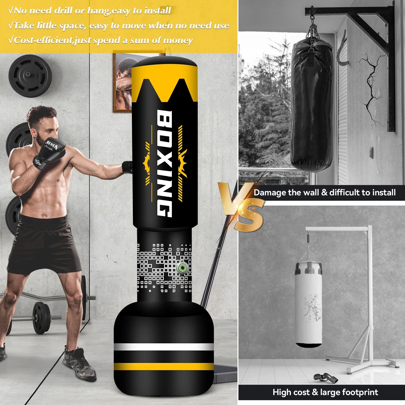 Freestanding Heavy Bag for Adults - Inflatable Kickboxing and Boxing Training Equipment